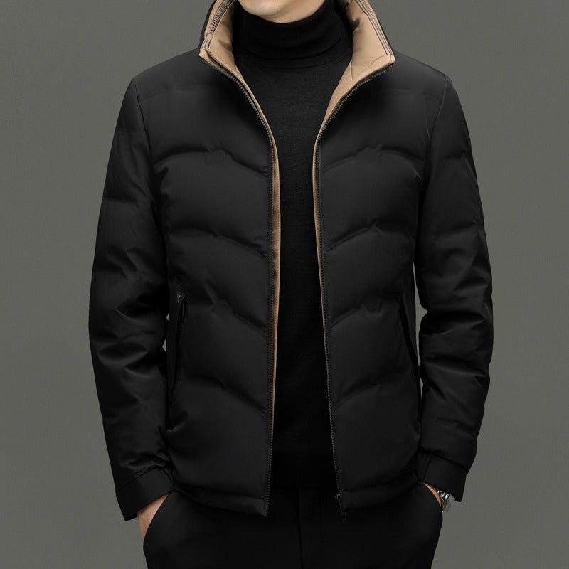 Zipper Pocket Quilted Chevron Stand-Up Collar Jacket