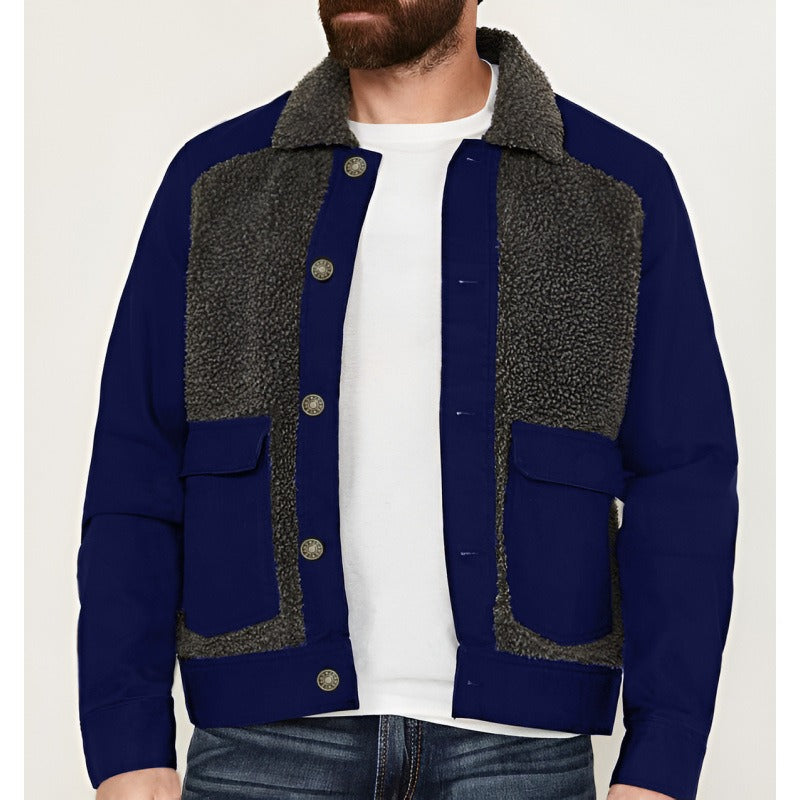 Sherpa Collar Patchwork Design Coat