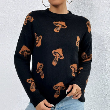 Jacquard Knit Relaxed Fit Pullover Sweatshirt