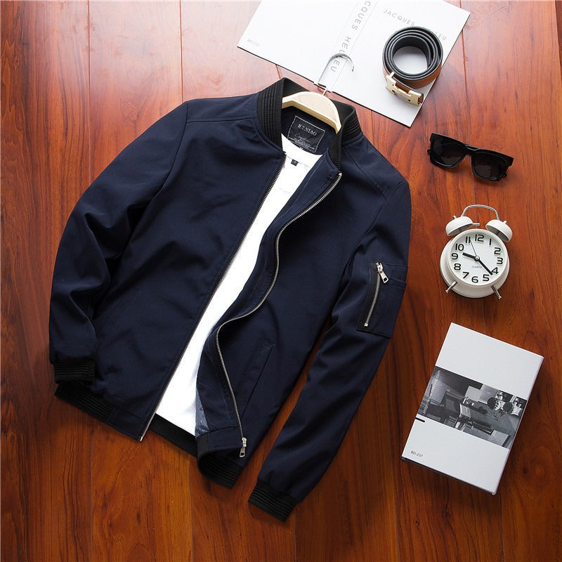 Full Zip Ribbed Trim Classic Fit Jacket