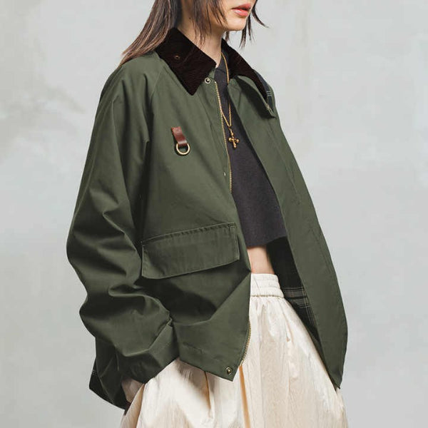 Oversized Corduroy Collar D-Ring Jacket