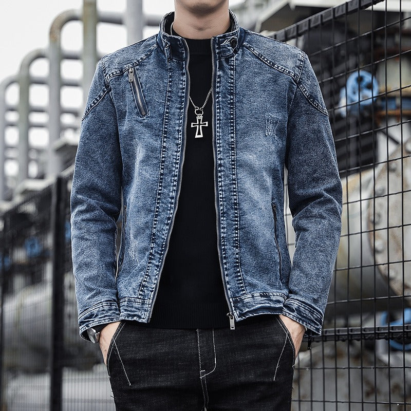 Distressed Slim Fit Denim Jacket
