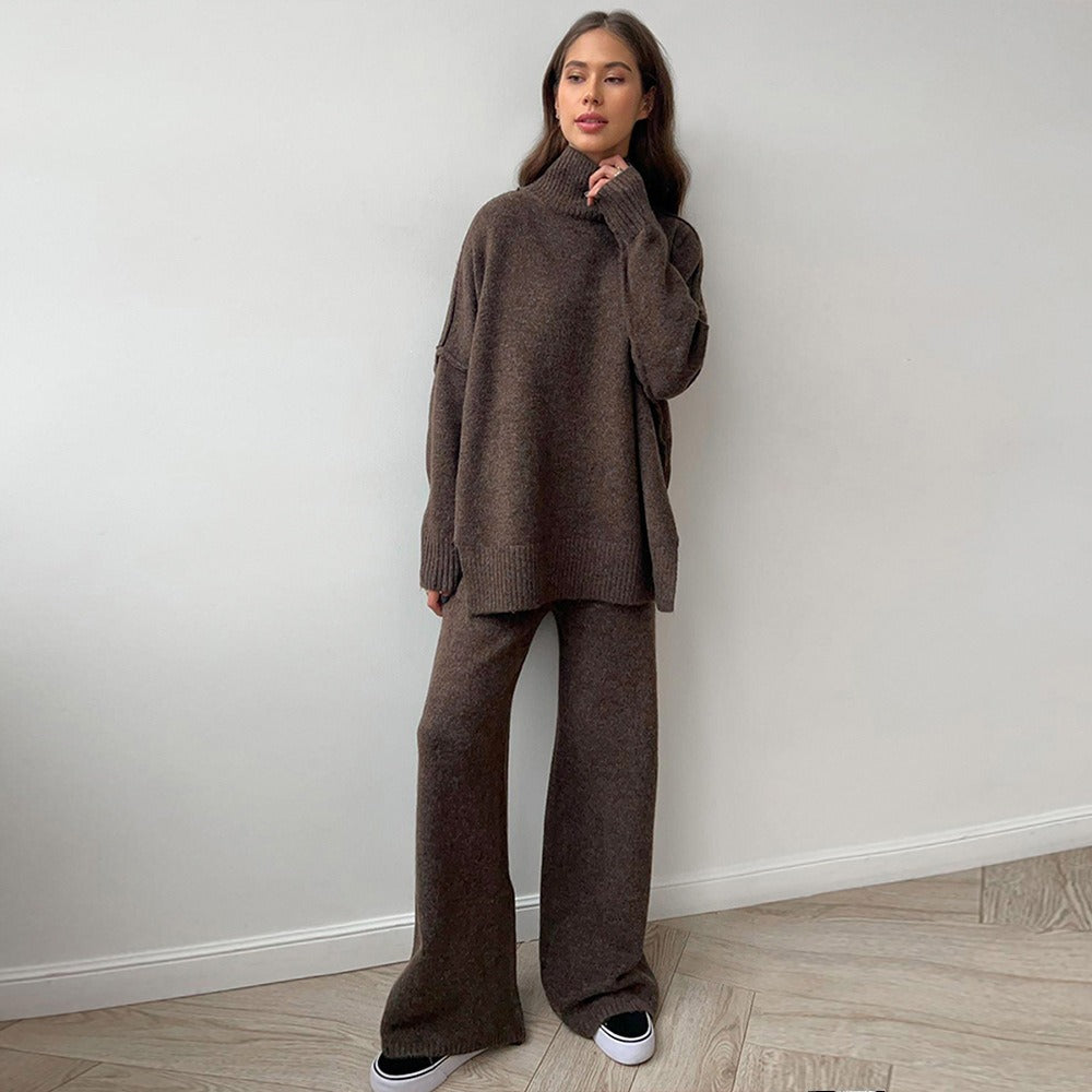 Chunky Knit Oversized Fit Turtleneck Two-Piece Set