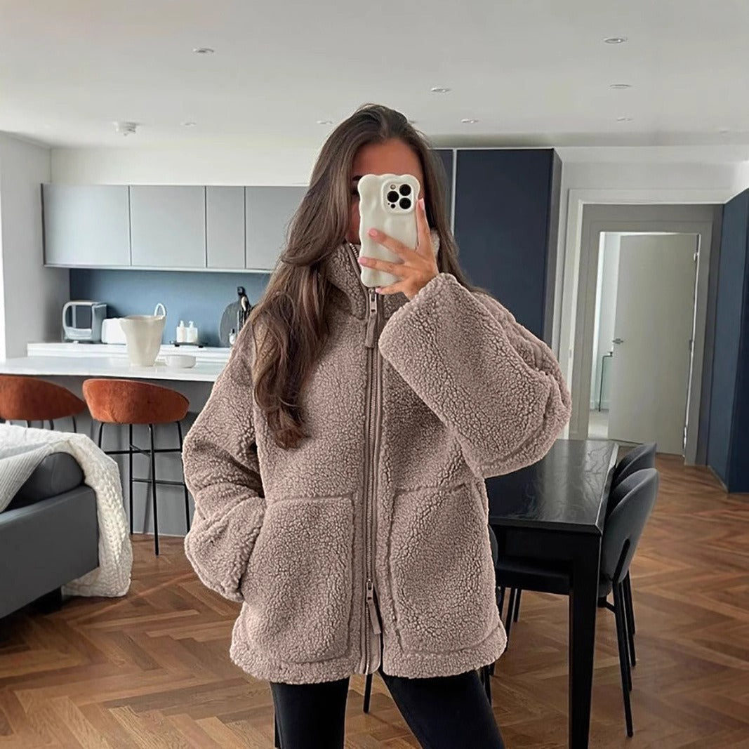 Plush Fleece Oversized Turtleneck Jacket