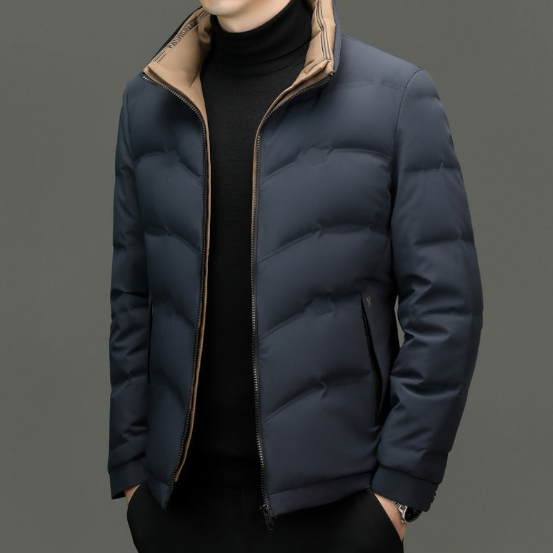 Zipper Pocket Quilted Chevron Stand-Up Collar Jacket