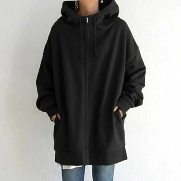 Oversized Fleece Zip Front Hooded Sweatshirt