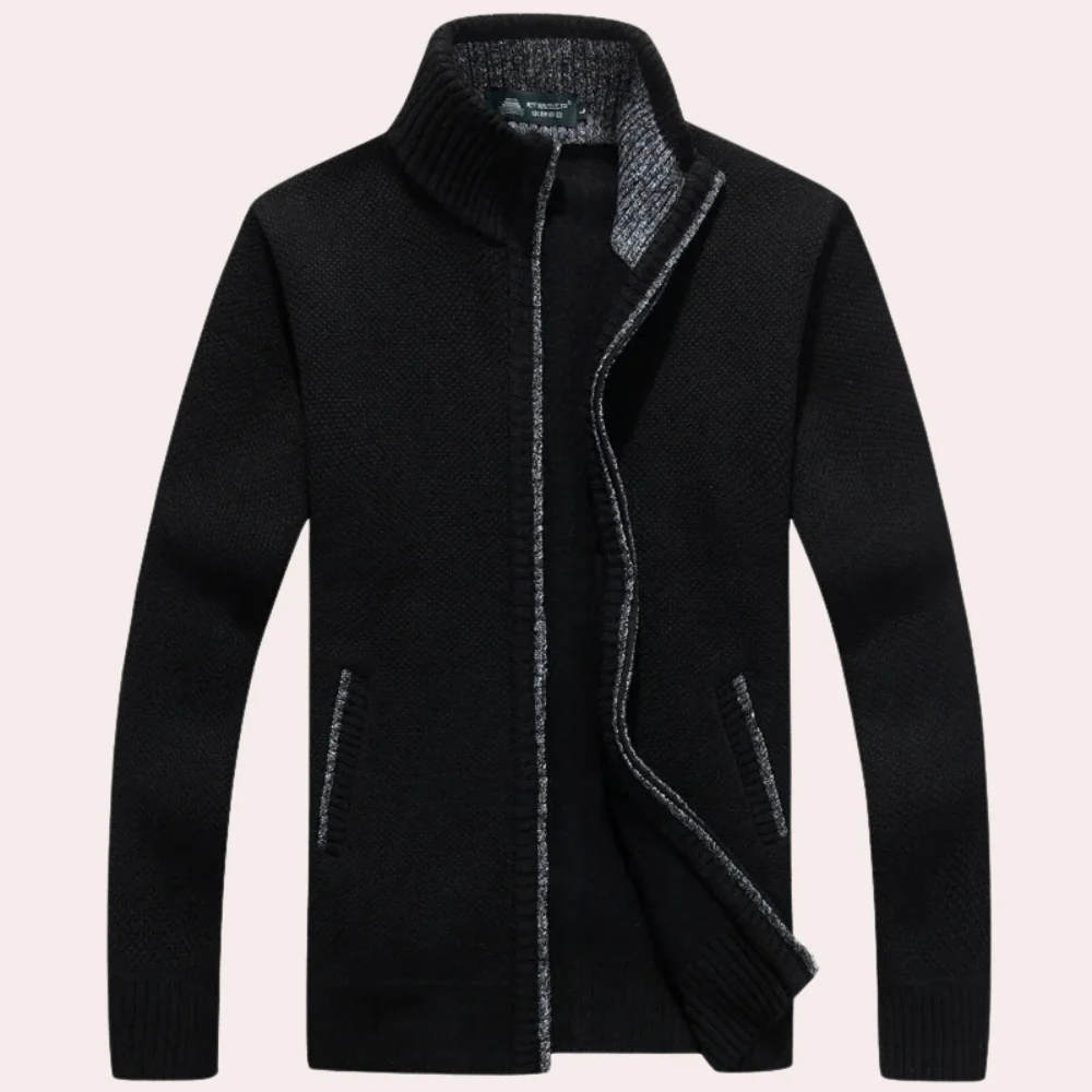 Relaxed Fit Textured Knit Zip Front Cardigan