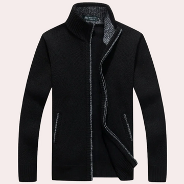 Relaxed Fit Textured Knit Zip Front Cardigan