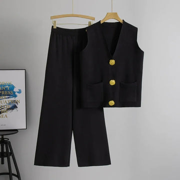Knitted Relaxed Fit Wide-Leg Two-Piece Set