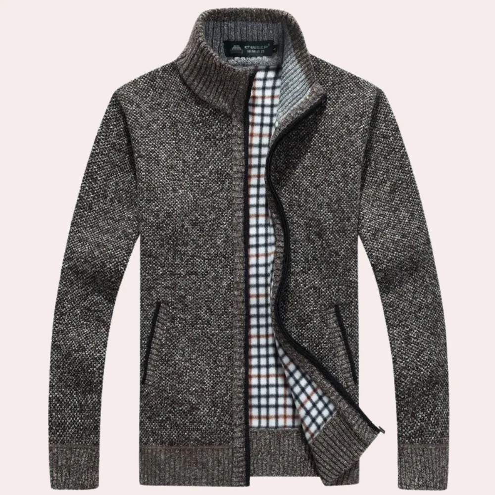 Relaxed Fit Textured Knit Zip Front Cardigan