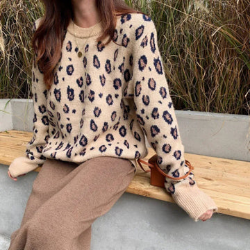 Oversized Leopard Print Wool Knit Sweater