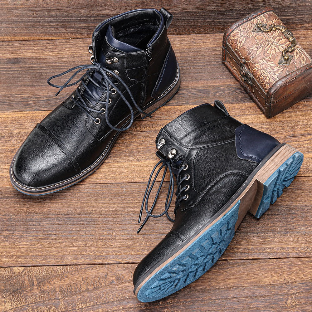 Leather Cap Toe Lug Sole High-Top Boots