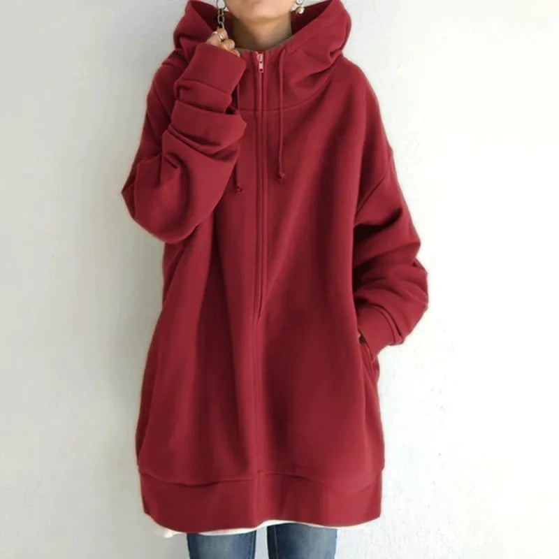Oversized Fleece Zip Front Hooded Sweatshirt