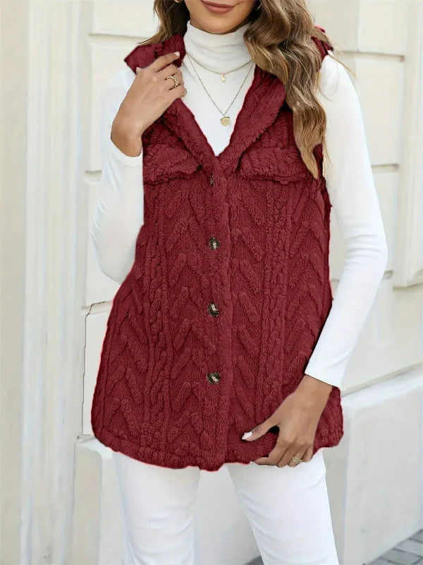 Hooded Cable Knit Relaxed Fit Vest