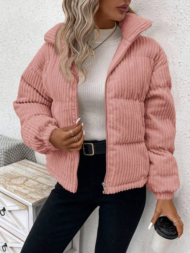 High Collar Padded Corduroy Jacket