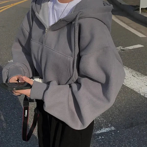 Fleece Lined Oversized Zip-Up Hoodie