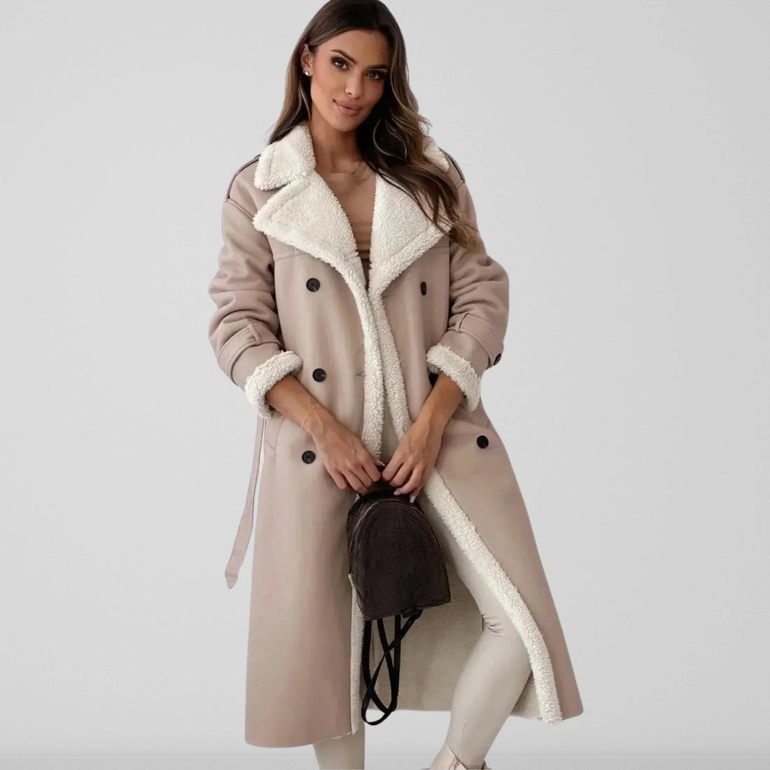 Plush Lined Double-Breasted Oversized Coat