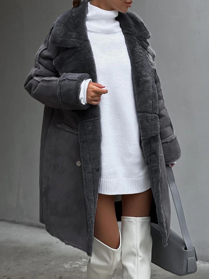 Faux Shearling Oversized Double-Breasted Coat