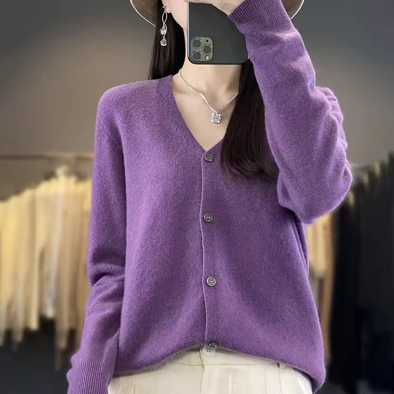 Wool Blend Relaxed Button Front Sweater