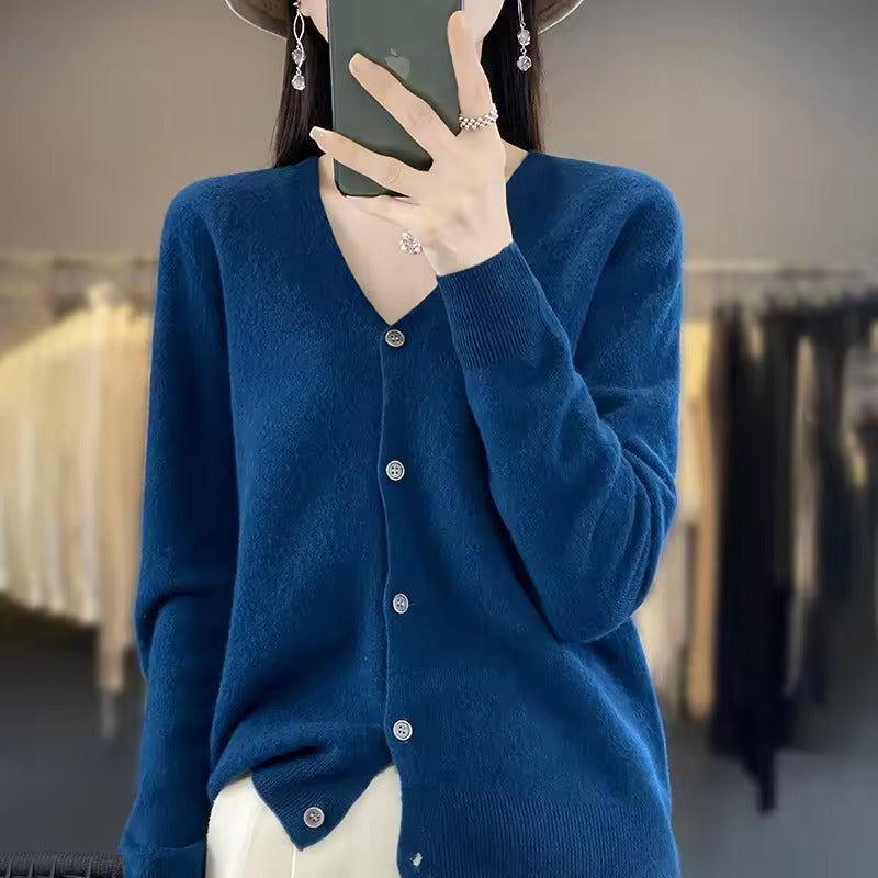 Wool Blend Relaxed Button Front Sweater