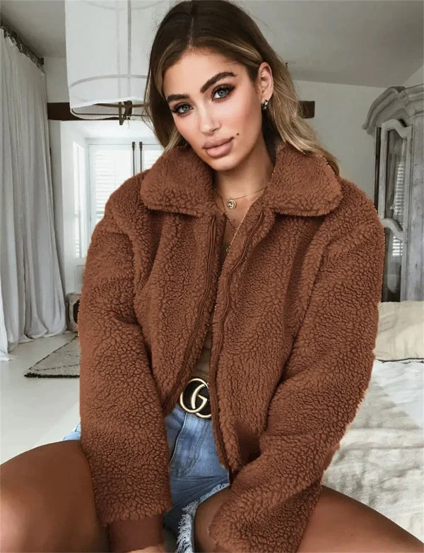 Cropped Relaxed Fit Fleece Jacket