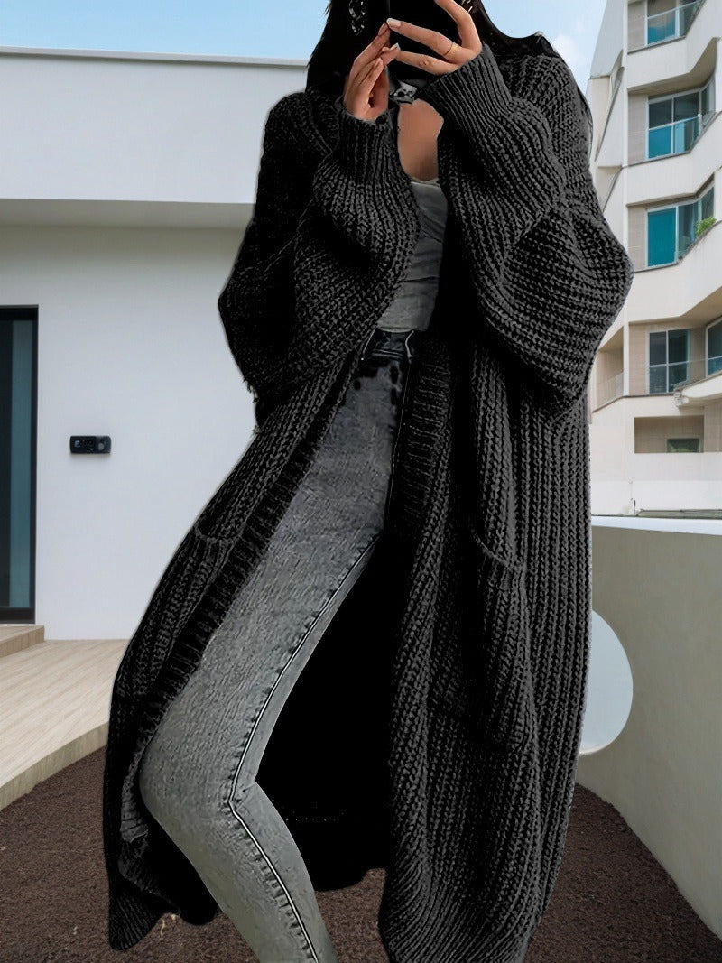 Ribbed Knit Oversized Maxi Cardigan