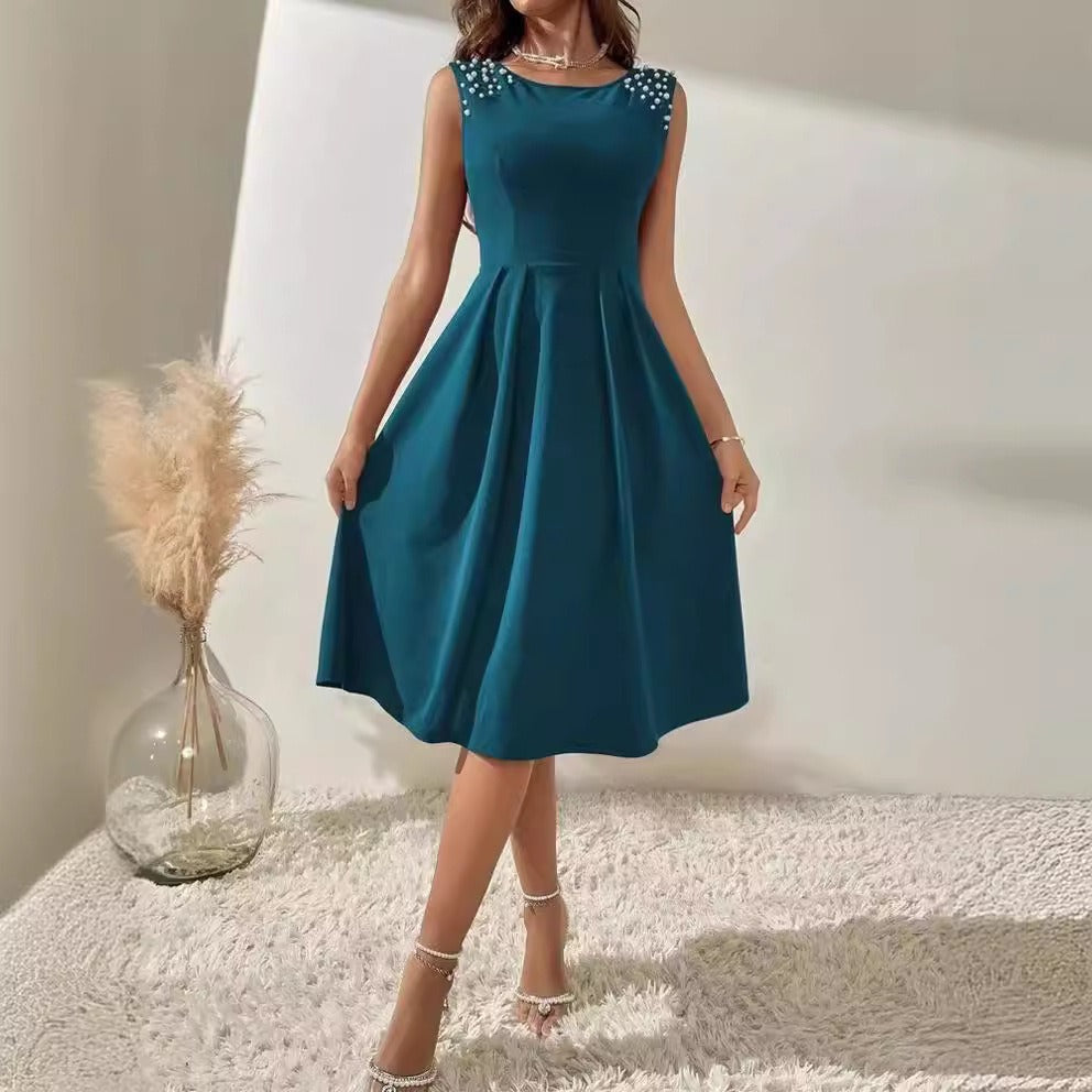Beaded Sleeveless Fitted Midi Dress