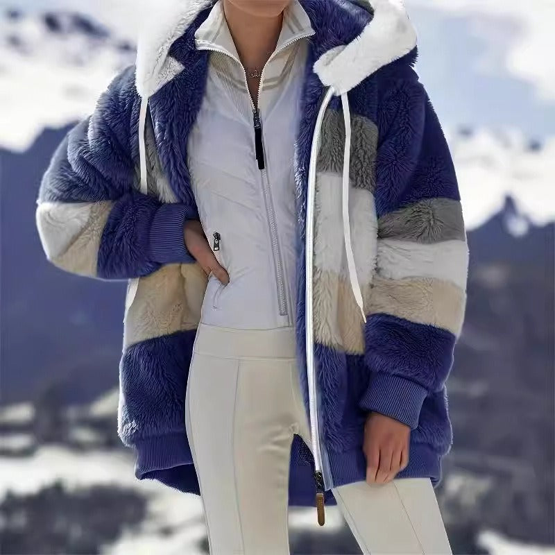 Patchwork Plush Fleece Hooded Jacket