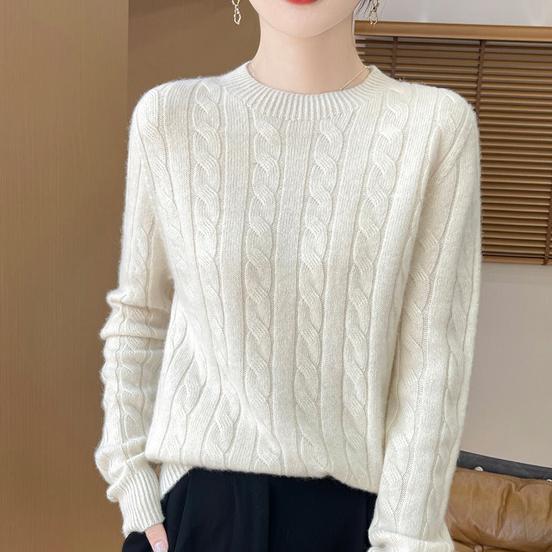 Wool Cable Knit Relaxed Pullover Sweater