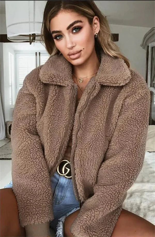 Cropped Relaxed Fit Fleece Jacket