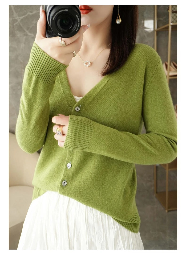 Wool Blend Relaxed Fit V-Neck Cardigan