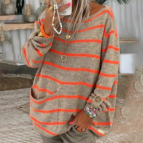 Oversized Knit Striped Pullover Sweater