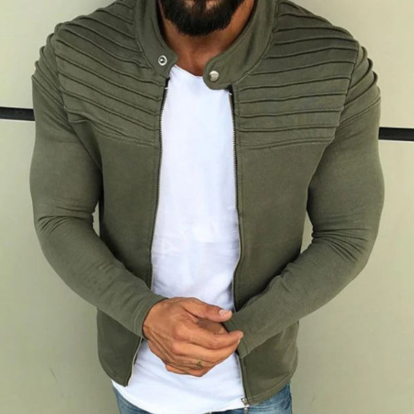 Slim Fit Ribbed Shoulder Zip-Up Jacket