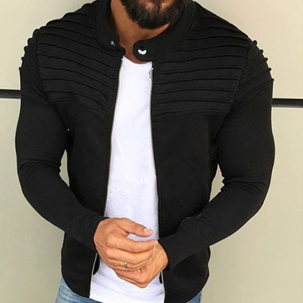 Slim Fit Ribbed Shoulder Zip-Up Jacket