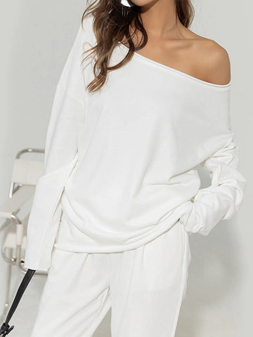 Soft Knit Relaxed Off-Shoulder Sweatshirt