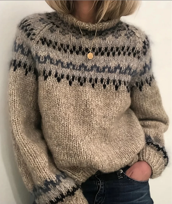 Balloon Sleeve Nordic Wool Turtleneck Sweater