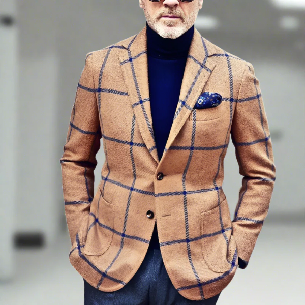 Wool Blend Check Tailored Fit Blazer