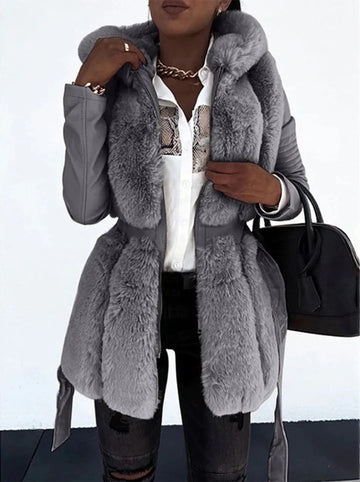 Faux Fur Belted Tailored Fit Coat