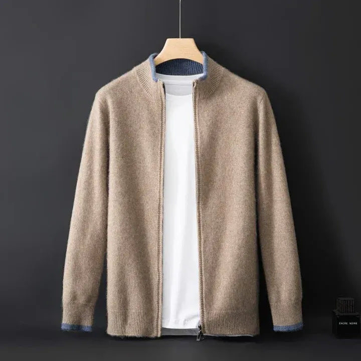 Wool Blend Ribbed Collar Zip Jacket