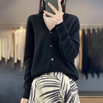 Wool Knit Relaxed Fit V-Neck Cardigan