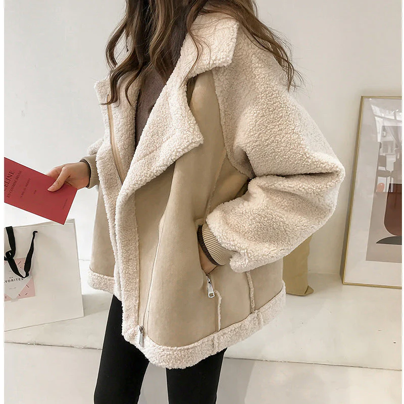 Zip Front Oversized Notched Lapel Coat
