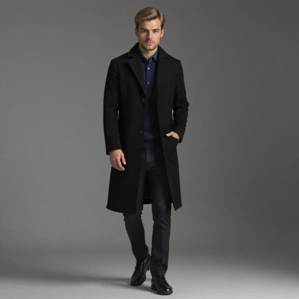 Single-Breasted Tailored Wool Blend Long Coat