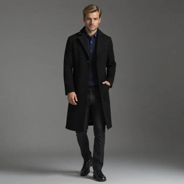 Single-Breasted Tailored Wool Blend Long Coat