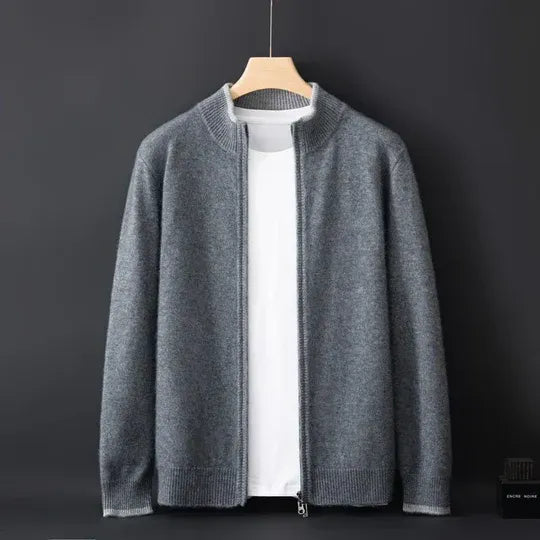 Wool Blend Ribbed Collar Zip Jacket