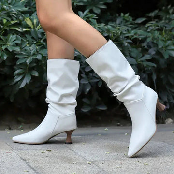 Gathered Shaft Pointed Toe Mid-Calf Boots