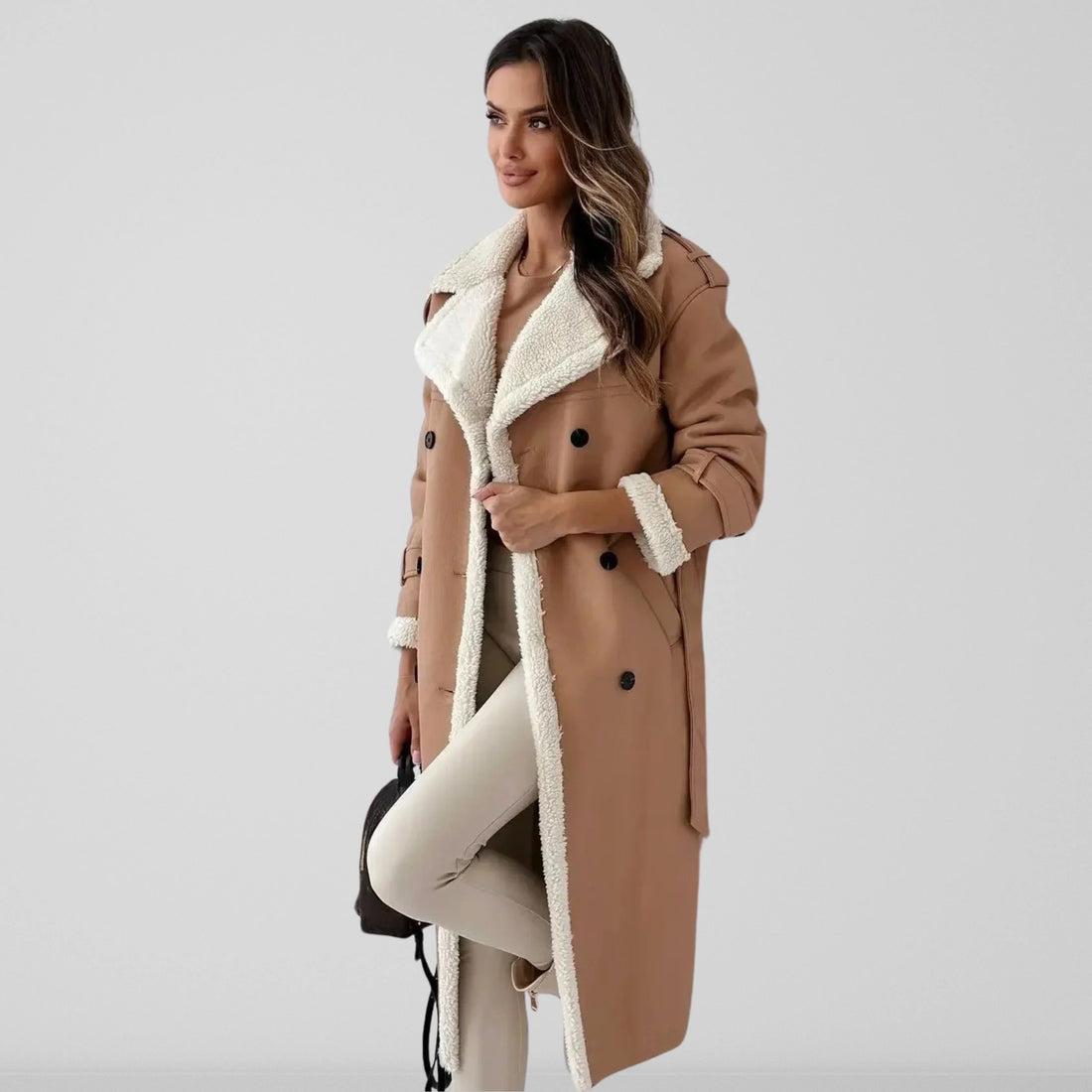Plush Lined Double-Breasted Oversized Coat