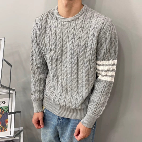 Men’s Sweatshirt - Cotton Blend - Crew Neck - Cable Knit - Ribbed Cuffs