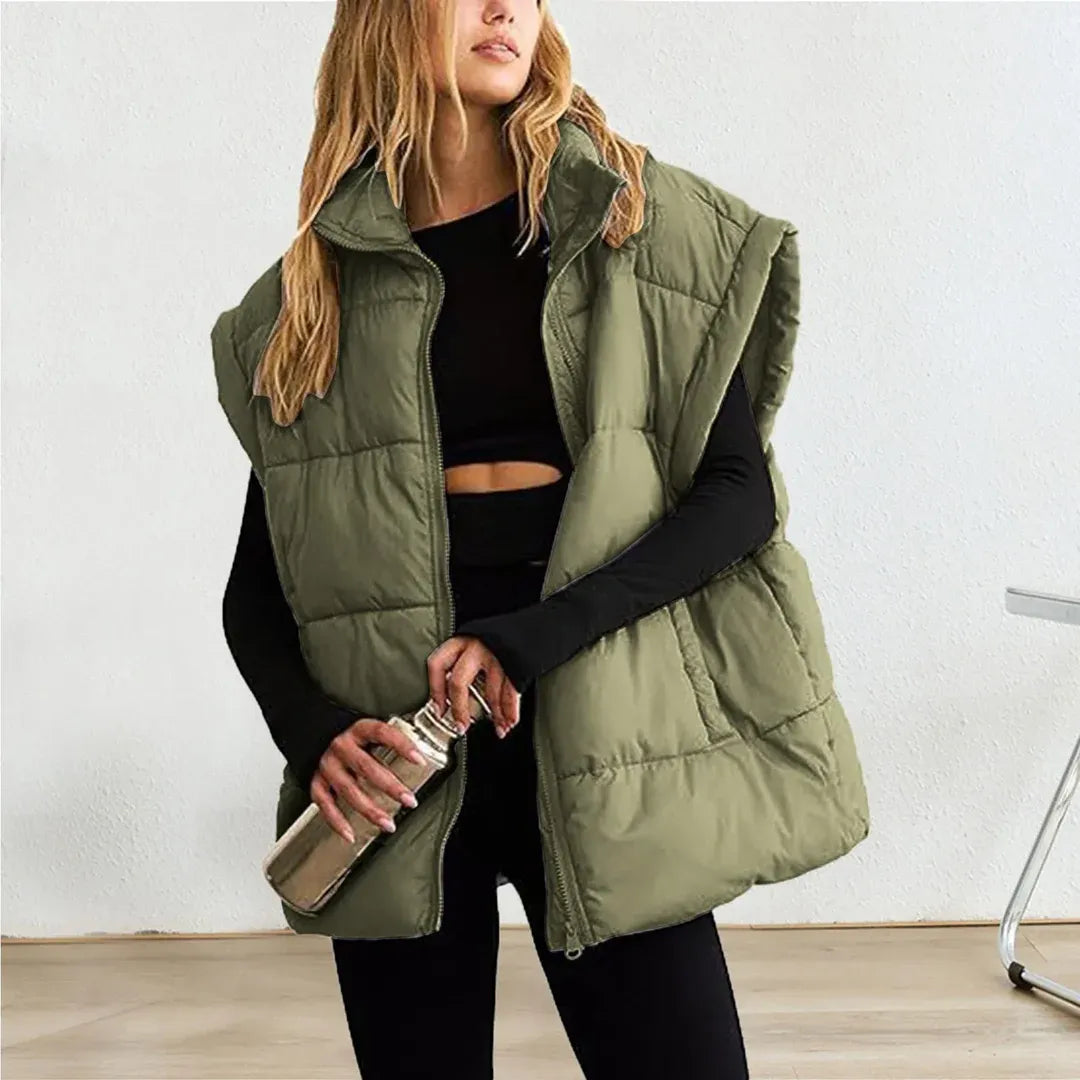Quilted Stand Collar Hip Length Puffer Vest