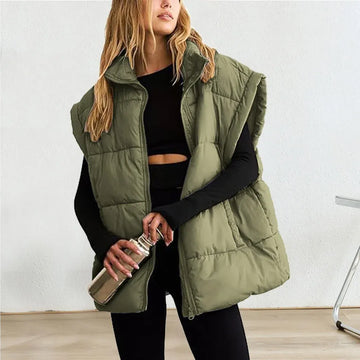 Quilted Stand Collar Hip Length Puffer Vest