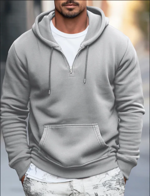Quarter Zip Relaxed Kangaroo Pocket Hoodie